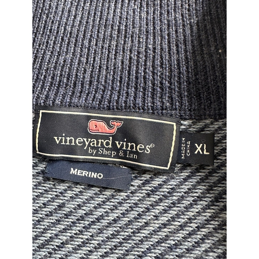 Vineyard Vines Pullover Sweater Mens Blue Mille‎ Merino Wool Quarter Sz XL - Picture 13 of 14